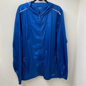 Lands End Blue Lightweight Packable Windbreaker Jacket Mens Size XLT